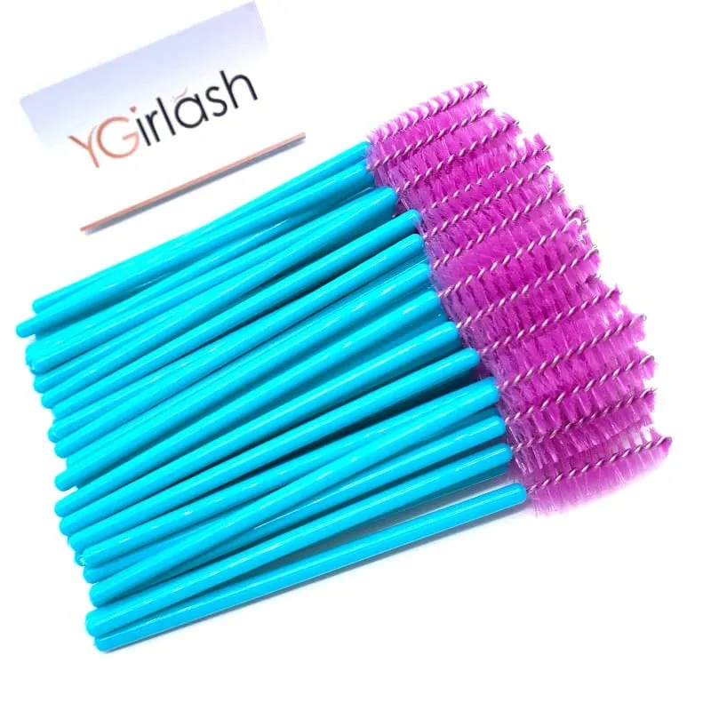 YGirlash 50 יחידות Lash Swans מוליך ריסים קריסטל ידית יהלום חד פעמית שרביטי מסקרה ניילון מברשת כלים קוסמטיים
