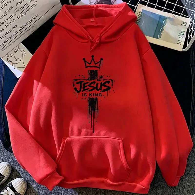 Jesus Is King Graphic Hoodies for Men Cross Crown Print Sweatshirts Christian Faith Casual Tracksuits Religious Street Tops Gift — image 9