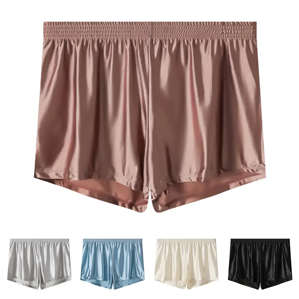 1pc Men Ice Silk Smooth Solid Boxer Shorts Panties L-3XL Large Size Loose Sleepwear Underwear Trunks Seamless Comfy Sleepwear — image 9