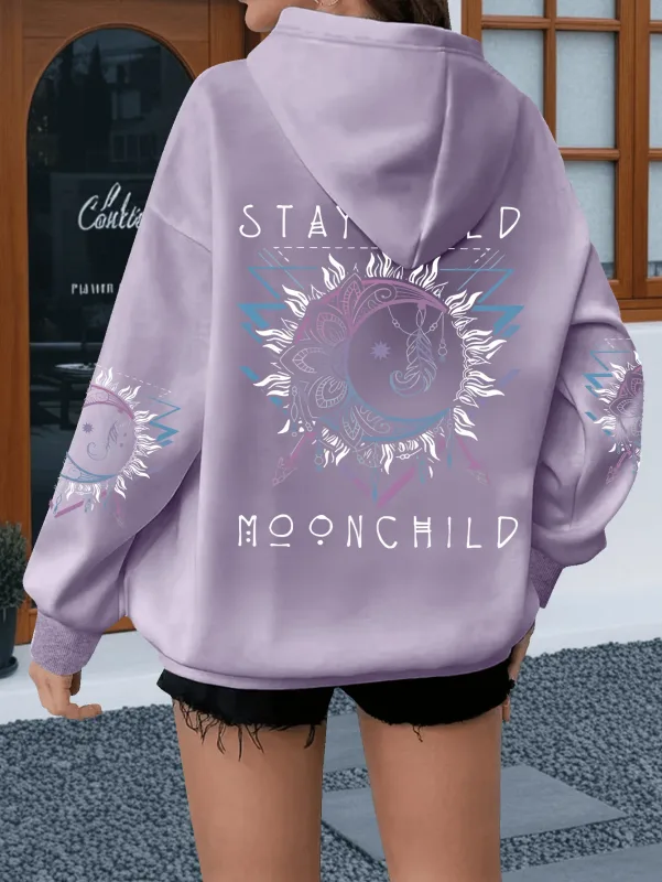 Women's Sun and Moon Print Hoodies Bohemian Loose Hooded Long Sleeve Vintage Hoodie Gifts — image 12