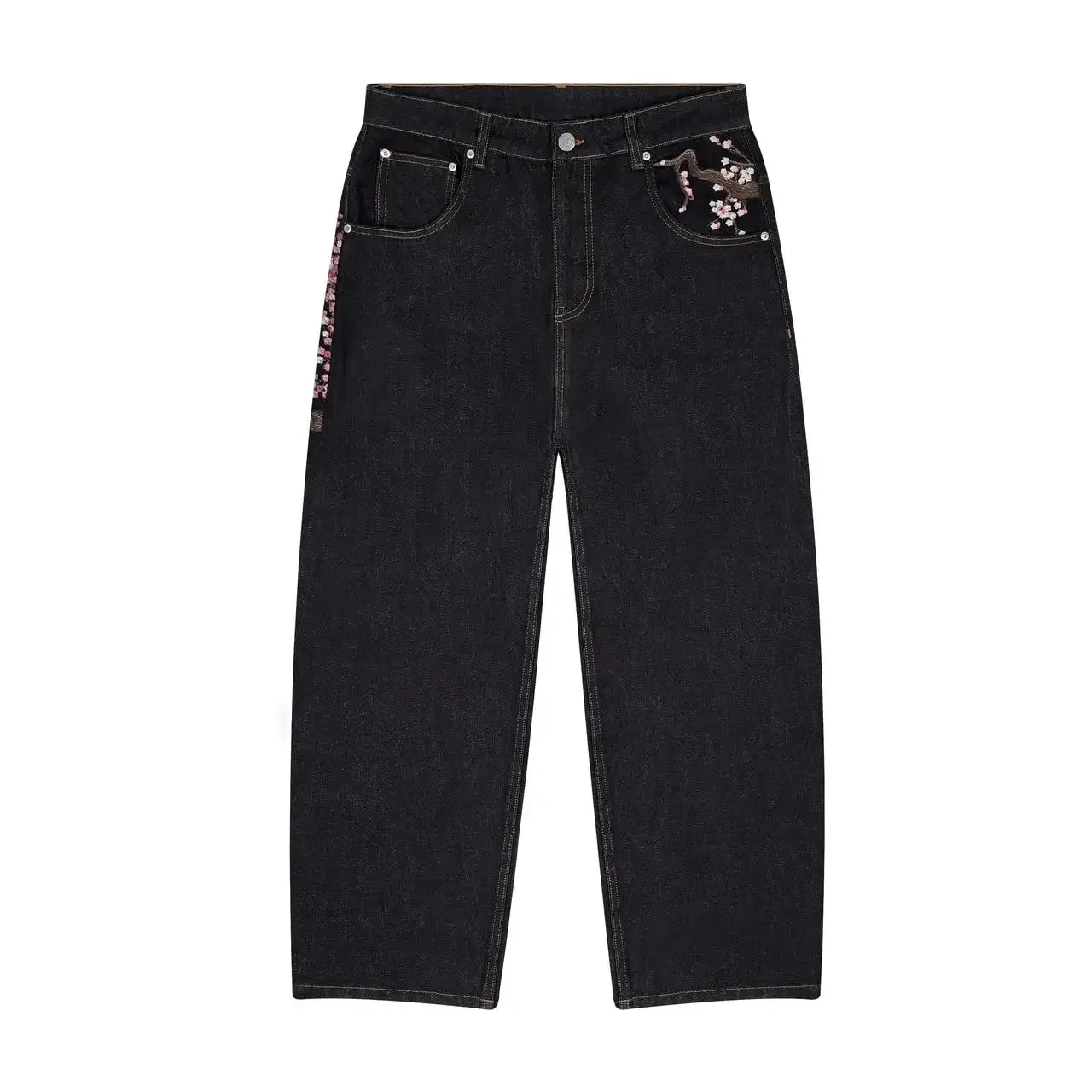 Y2K Baggy Jeans Cherry Blossom výšivka Džínové kalhoty Muži Ženy American Hiphop Streetwear Široká noha džínové kalhoty — image 10