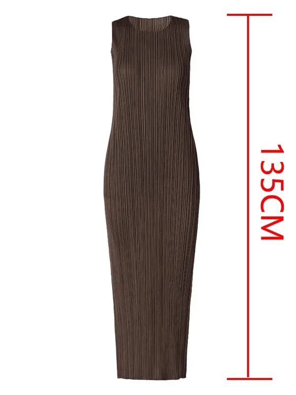 Miyake Plissee Frauen Kleid Sommer Ärmellose Lange Klassische Koreanische Mode Lässig Elegante Weibliche Lce Wasser Blau Strand Kleid TP5045 — image 10