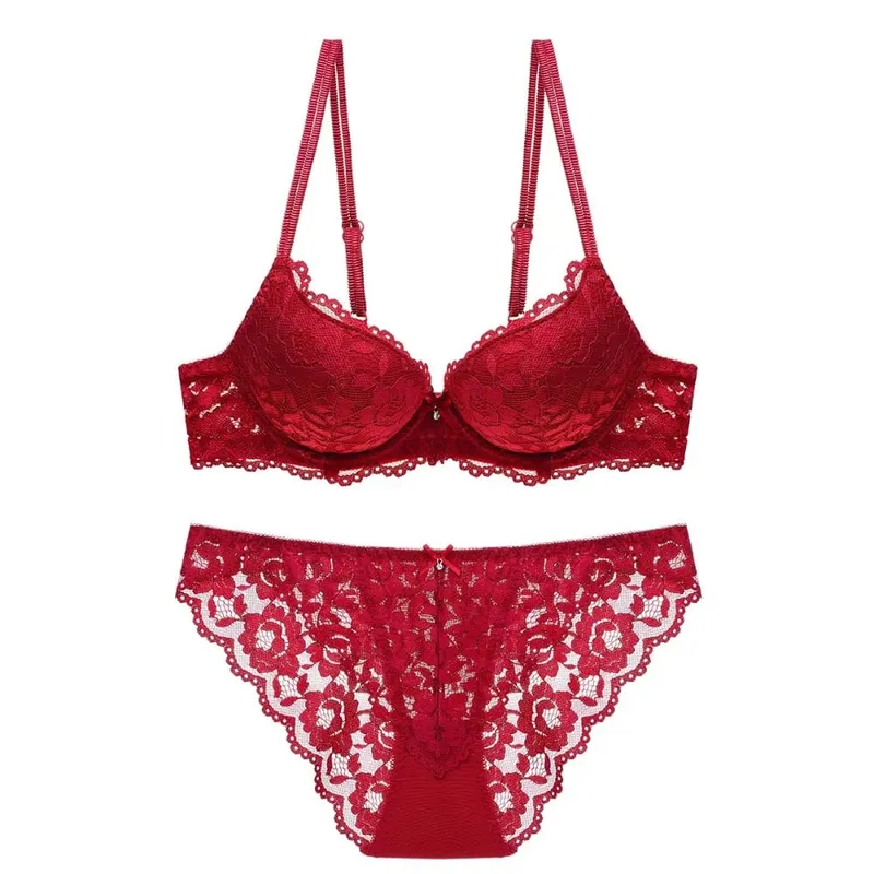 Sweet Mesh Lace Flower Bra Low Waist Bowknot Push Up Bra Women Lingerie Non Slip Seamless Underwear Set Beach
