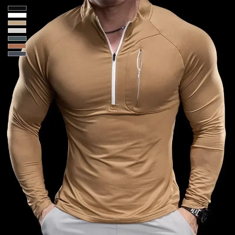 2024 New Men's Sports Gym Fitness Tops Running Training Clothes Round Neck Quick-drying Breathable Long-sleeved T-shirt Autumn