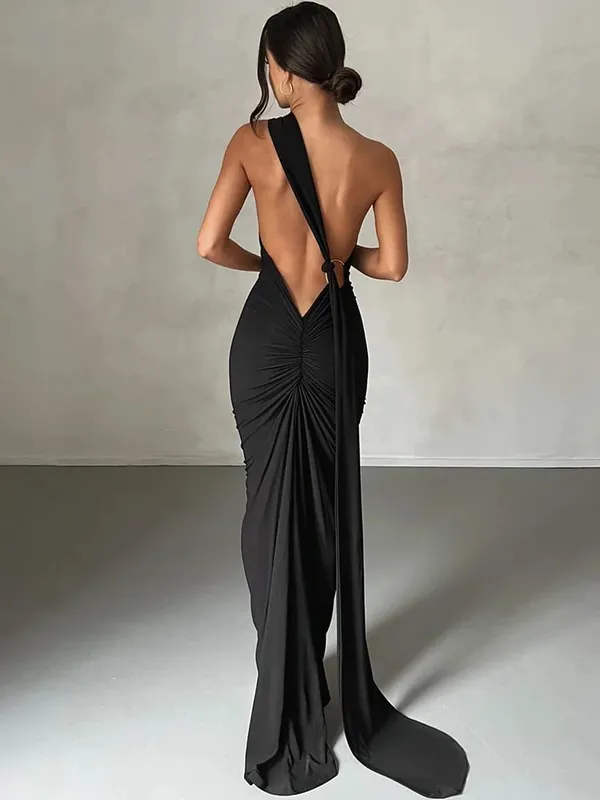 Hugcitar One Shoulder, ρυθμιζόμενο κασκόλ με ρολό, σέξι μάξι φόρεμα 2025, Κομψό γυναικείο φόρεμα Streetwear Y2K — image 18