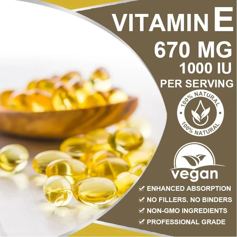 Alxfresh Vitamin E 670 mg (1000 IE) - Naturligt kosttillskott Antioxidant Hud Immunsystem Support Glutenfri Vegen