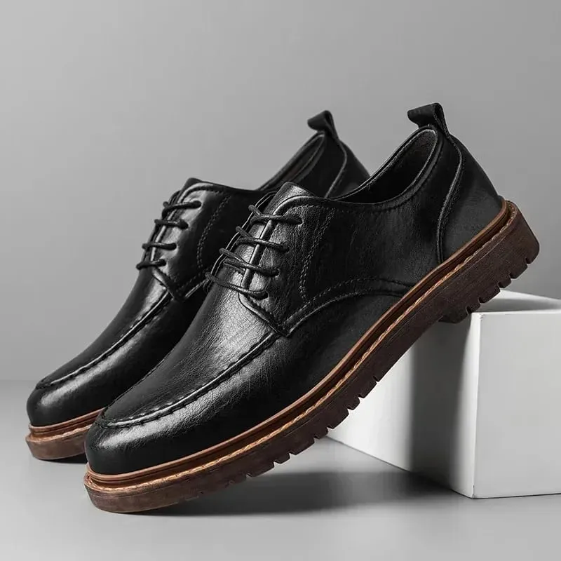 Autumn New Men Leather Casual Shoes Brogue Luxurious Handmade Genuine Leather Work Boots Business Casual Sneakers — image 7