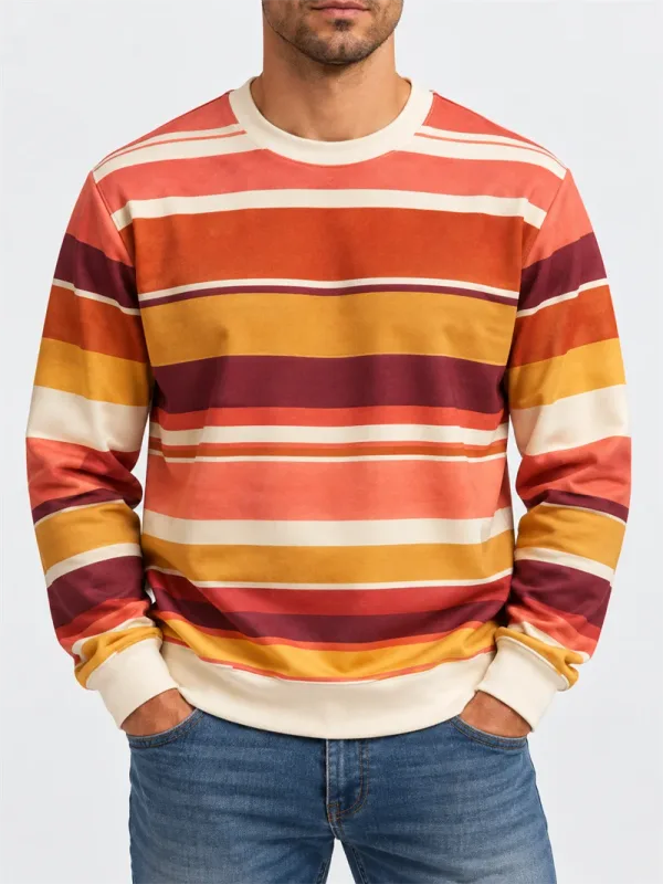 Pánská Vintage mikina s pruhovaným výstřihem Ležérní Pulovr s dlouhým rukávem Color Block Podzim Streetwear Každodenní móda Klasický top — image 5