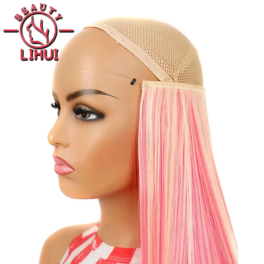 Synthetic Natural Synthetic Hair Extensions 5 Clip In Artificial Fake Ombre Blonde Brown Black Pink Straight False Hair Piece