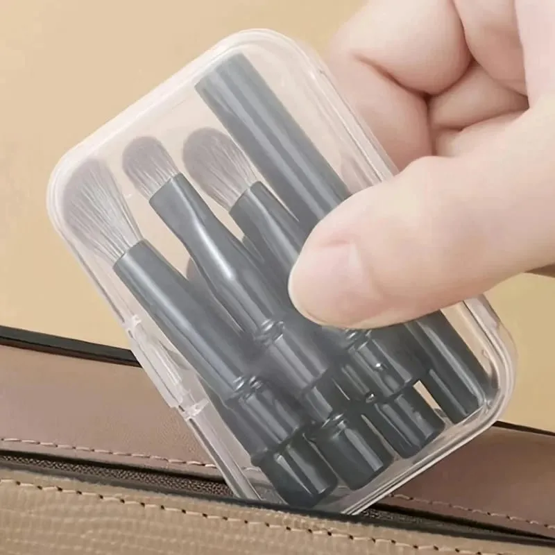 Set di pennelli per trucco da viaggio mini da 6 pezzi con pennello per ombretti portatile in tubo di alluminio rimovibile e scatola di immagazzinaggio