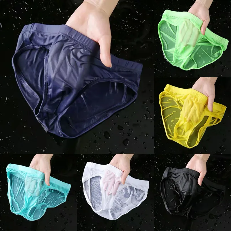 Slip Sexy en soie glacée transparente pour homme, sous-vêtement à séchage rapide, avec poche convexe en U, respirant, taille basse, rafraîchissant, pour l'été — image 9