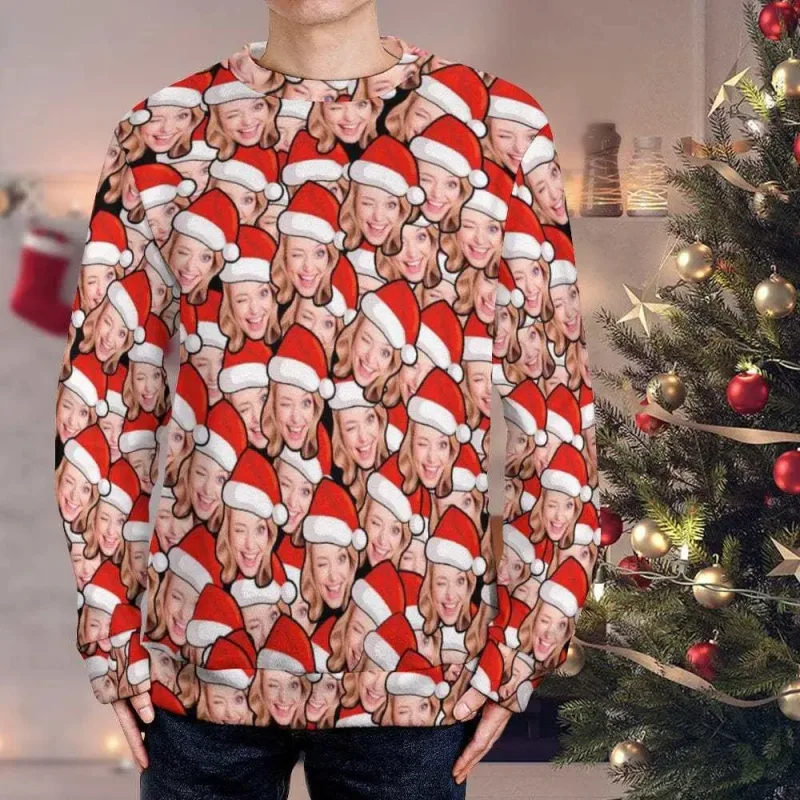 Peribadikan Foto Anda Cetakan 3D Sweater Krismas Hodoh Pakaian Seluar Wajah Keluarga DIY Baju Baju Imej Lucu Hadiah Xmas Peribadi Uniseks