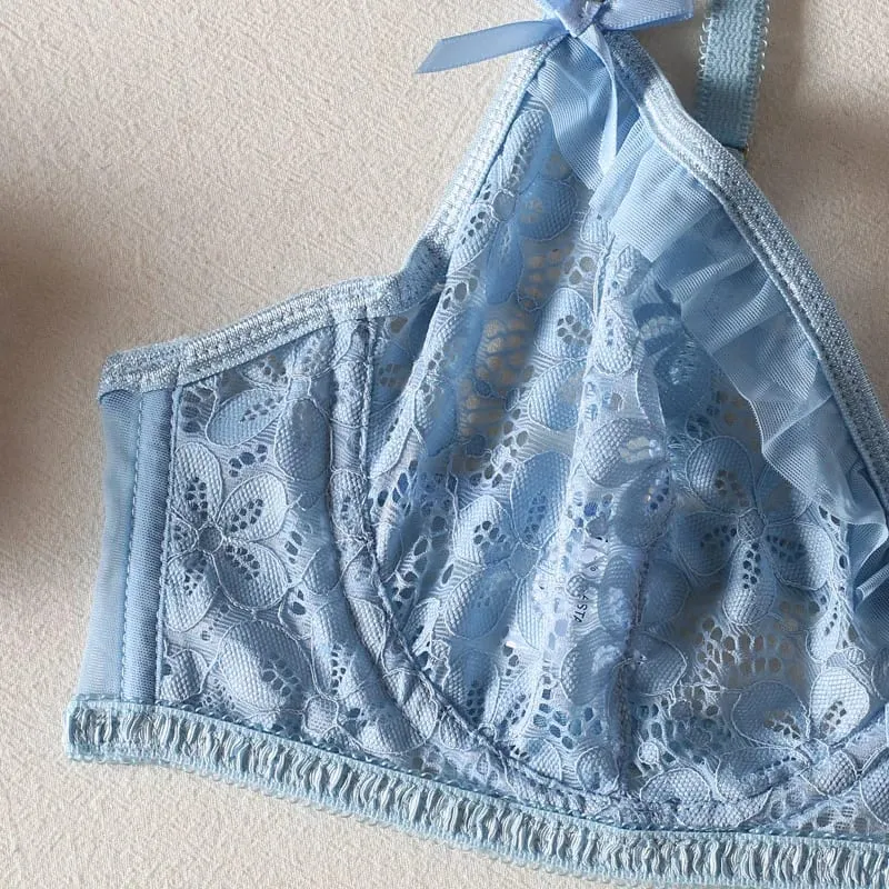 Romantikong Underwear Embroidery Magagandang Lace Bra at Thong Bow Sexy Backless Lingerie Suit na may Steel Rim Pambabaeng Brief Outfits — image 7