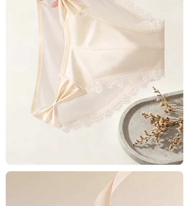 Women Panties for Men Bow High Cut Briefs Lace Mesh Sheer Underwear U Convex Pouch Breathable Underpant French Style Nightwear — image 8