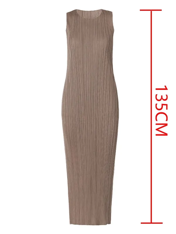 Miyake Plissee Frauen Kleid Sommer Ärmellose Lange Klassische Koreanische Mode Lässig Elegante Weibliche Lce Wasser Blau Strand Kleid TP5045 — image 22