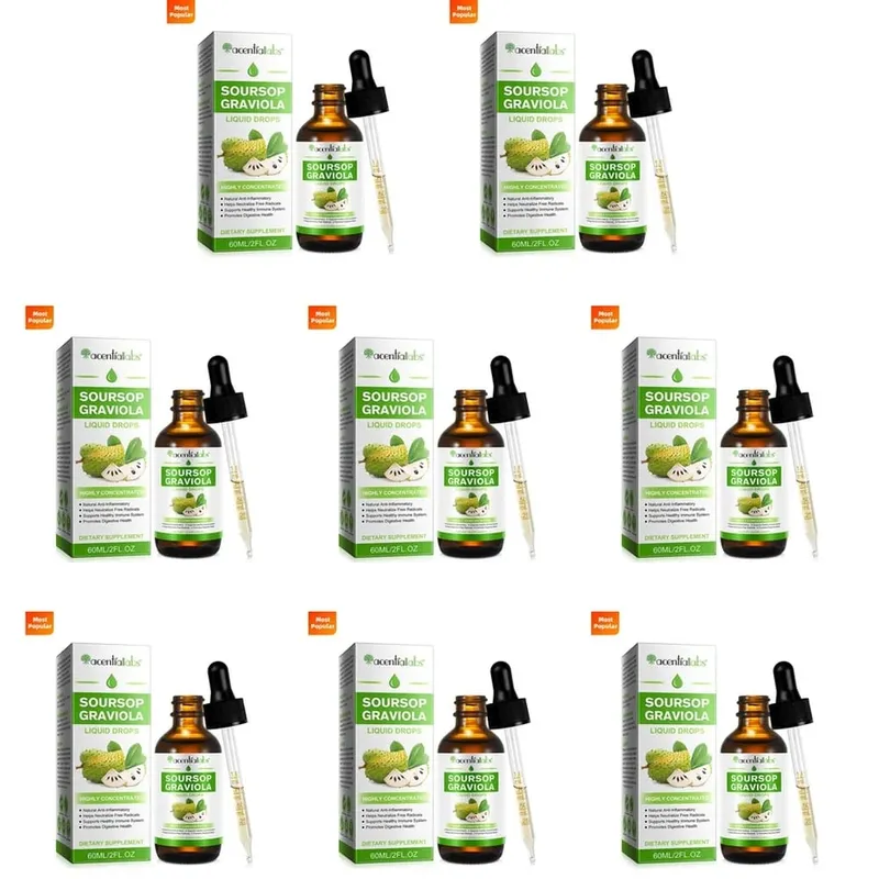 AcentiLabs Soursop Graviola Liquid Drops Vitamin C Supports Digestive Health Immune System Free Radical Defense 60ml for Adults