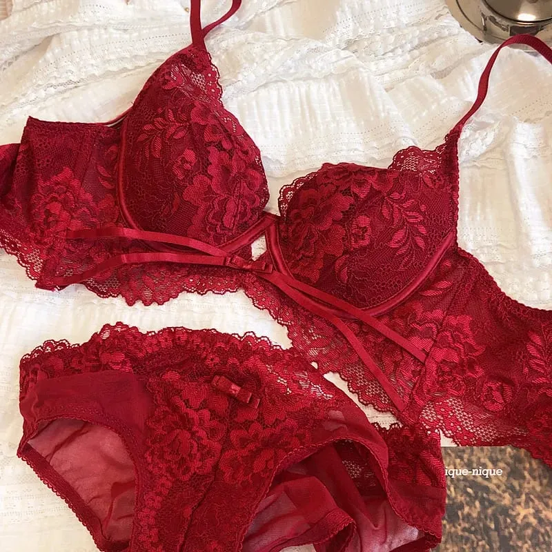 Ensemble de soutien-gorge Push Up ajouré pour femmes, sous-vêtements d'été, bonnet fin, Sexy, dentelle française brodée, Bralette confortable, ensembles de Lingerie