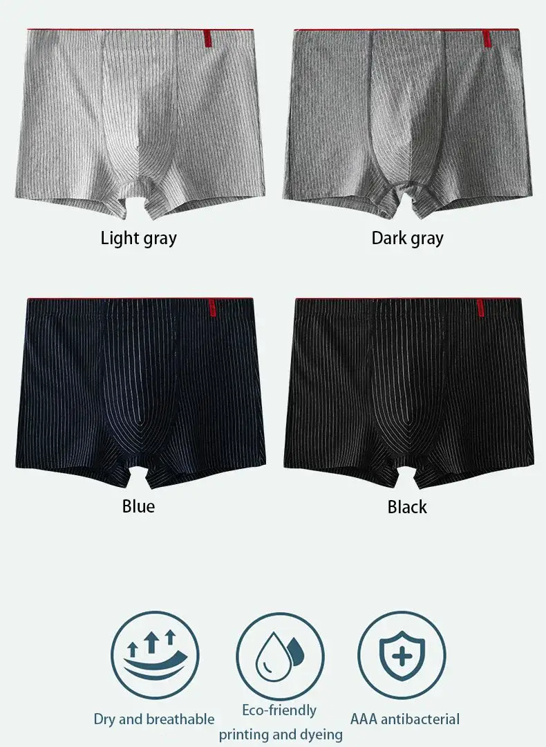 4 sztuki bokserek męskich Miękkie, oddychające i wygodne figi męskie W paski Modna osobowość Casual Luźne bokserki — image 10