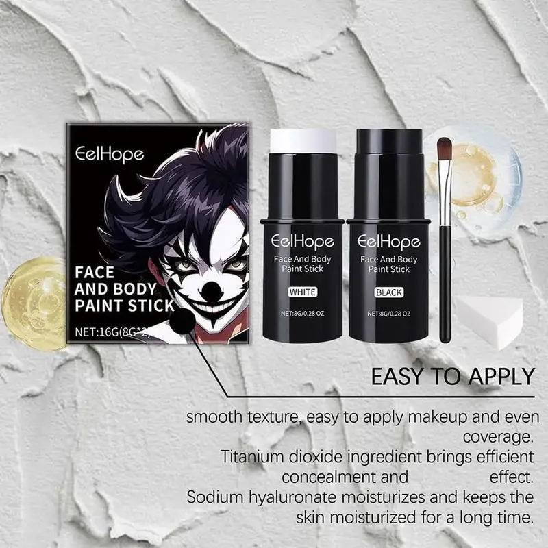 Cover Foundation Klovn Farverig Langvarig Vandtæt Halloween Festlig Makeup Tilbehør Sæt Sort Hvid Face Body Paint Kit