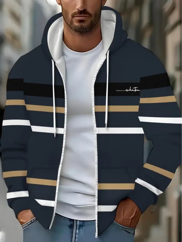 Hoodies for Man Striped Print Full Zip Sweatshirt Outdoor Wear Man Hoodie Fashion Casual Loose Sports Tops Pullover Man Clothing — image 20