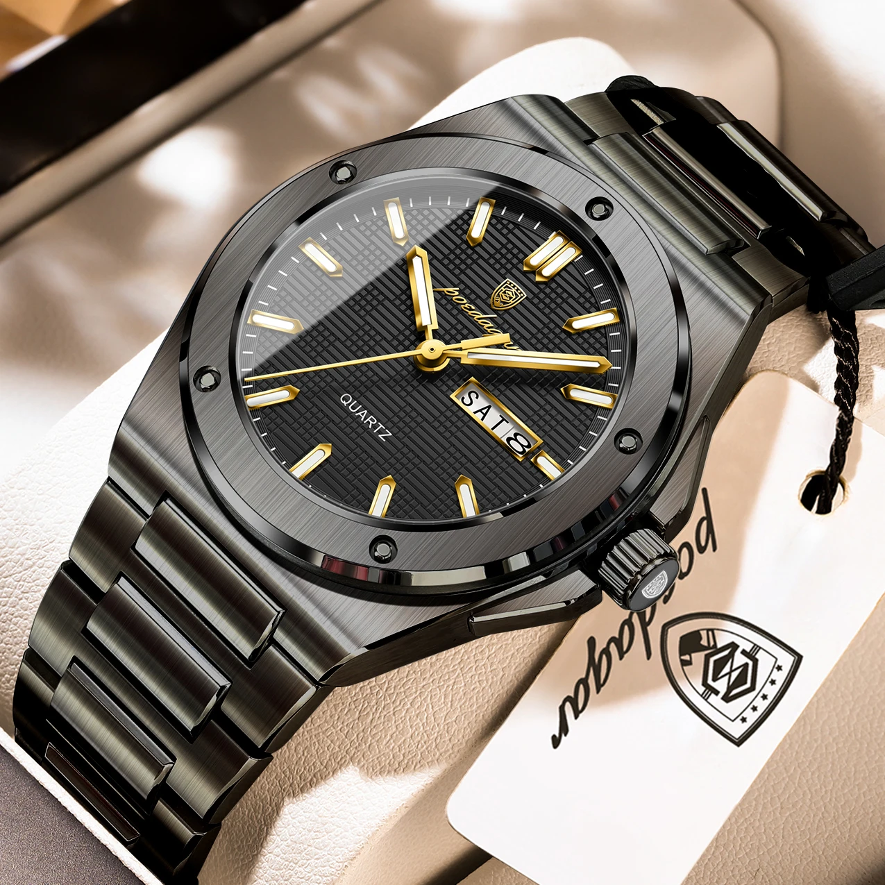 Top Original Male Clock Quartz Date Week Men Wristwatch Waterproof Luminous Stainless Steel Fashion Men's Watches Reloj