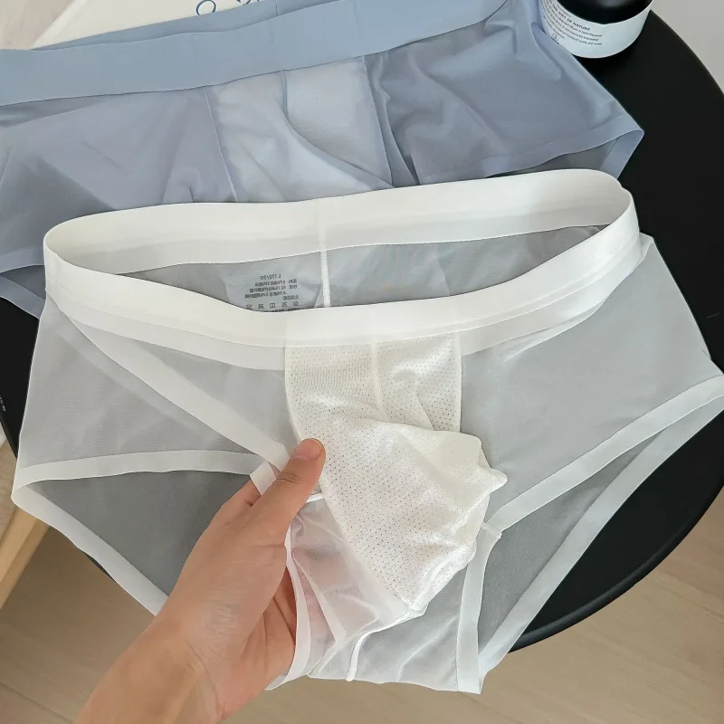 Cuecas masculinas transparentes ultra-finas de seda gelo calcinha de secagem rápida sexy u bulge bolsa homem roupa interior respirável cuecas — image 3
