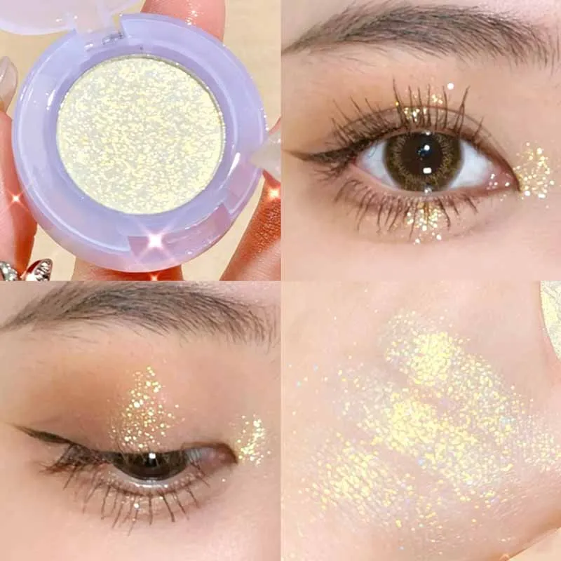 1 Pcs Monochrome High Gloss Waterproof Eye Shadow Peachy Pink Long Lasting Silky Easy To Color Diamond Shiny Eye Shadow Cosmetic