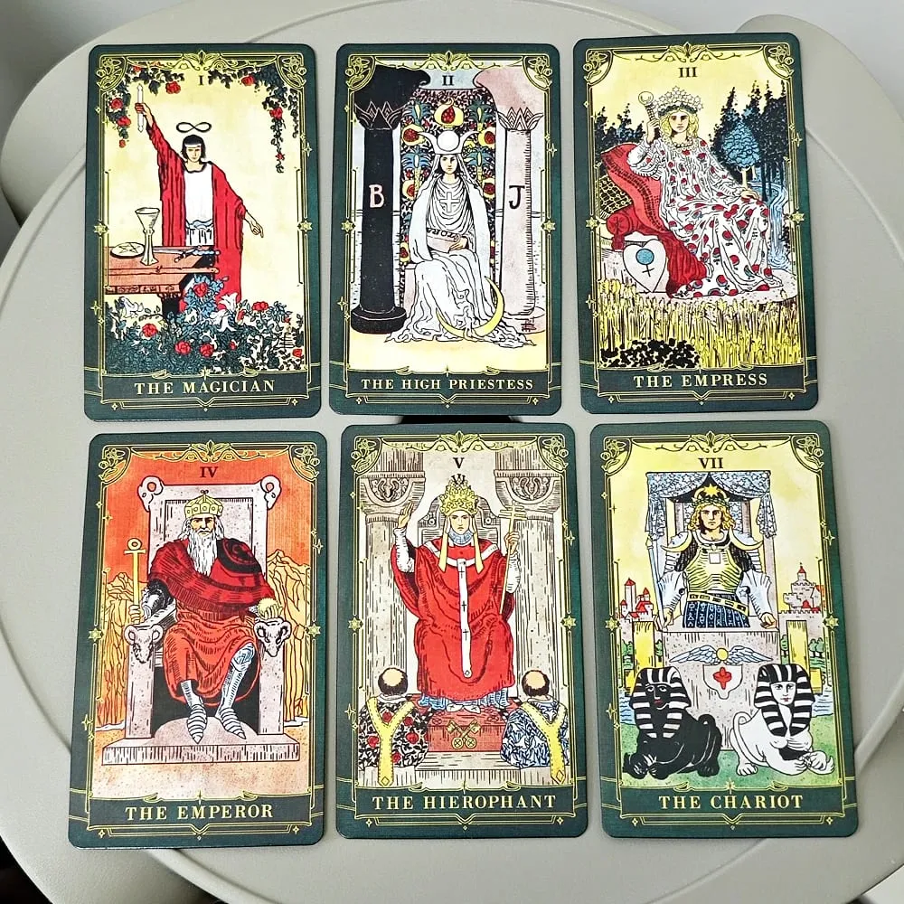 A.E. Tarot classique 78 pièces système Rider Waite cartes de Tarot avec bords dorés vert foncé avec guide pour débutants 10.3*6 cm