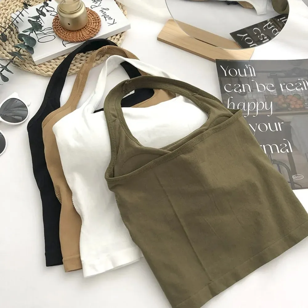 Yeni Poliamid Halter Tank Top Asılı Boyun Yelek Kolsuz Üst Askı Kolsuz Kolsuz Halter Üst Kadın — image 4