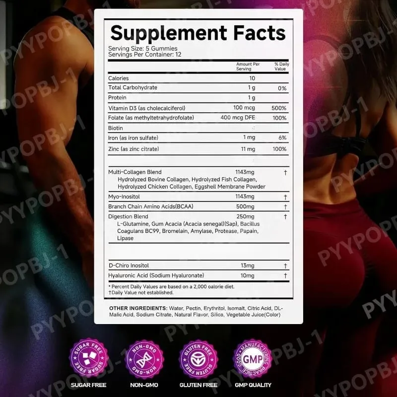 60 Count Creatine Monohydrate Gummie with Collagen Biotin Vitamin D3 & Hyaluronic Acid Daily Pre & Post Workout Recovery Support — image 7