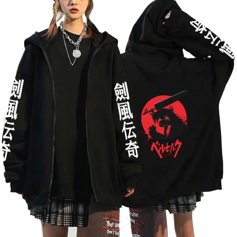 Berserk Rits Hoodies Mannen Vrouwen Lange Mouw Sweatshirt Fleece Oversized Jassen Grappige Berserk Japanse Anime Streetwear — image 36