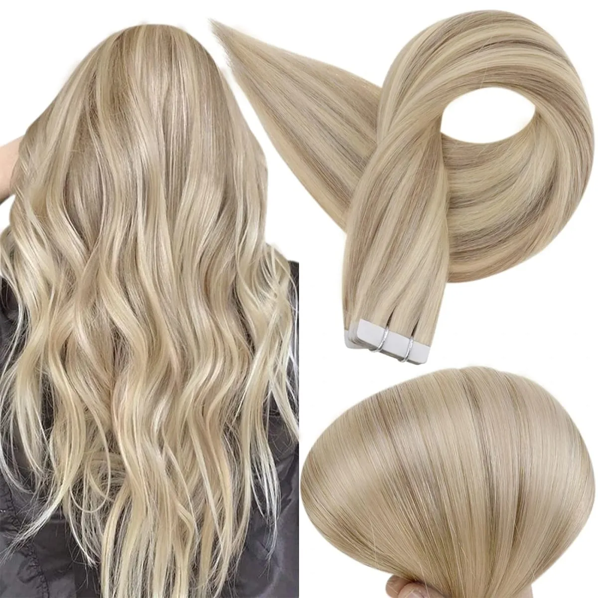 [New Color] Full Shine Tape in Hair Extensions Human Hair Brazilian Remy Straight Hair Extensions 20 Pcs 50G for Women
