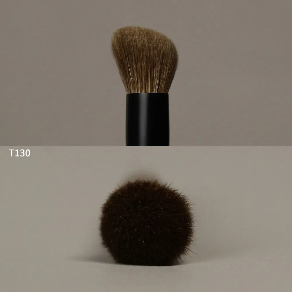 T130 Berus Pemerah Pisau Kontur Bersudut Bulu Kambing Asli Pemegang Kayu Kayu Hitam Pendek Berus Mekap Profesional Berus Mekap Buatan Tangan — image 3
