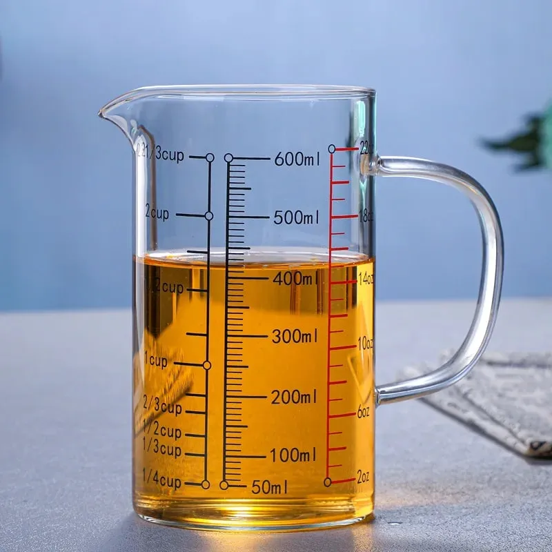 Högt borosilikatglas Mätkoppar Klart glas Skala Cup med handtag V-formad pip Köksglas mätbägare — image 10