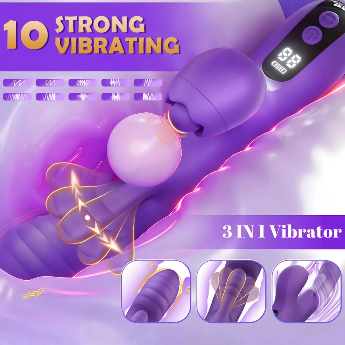 アプリ制御ウサギ 3 IN 1 タッピング羽ばたき膣バイブレーター女性用ウィグル舌 G スポットオナホール大人の大人のおもちゃ女性用 — image 2