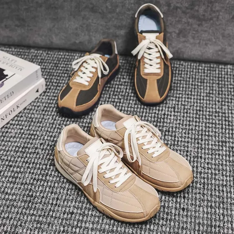 Spring Summer Men Sneakers Retro Suede Texture Stitching Casual Shoes Lace Up Flat Board Shoes Minimalist Lightweight Footwear — image 6