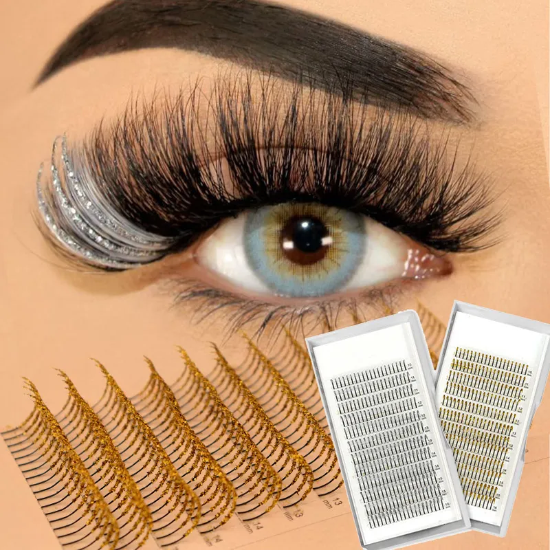 Golden Silver Fashion Glitter Eyelash Extensions Mix Length Individual Eyelash Extension False Eyelashes Glitter Silver — image 2