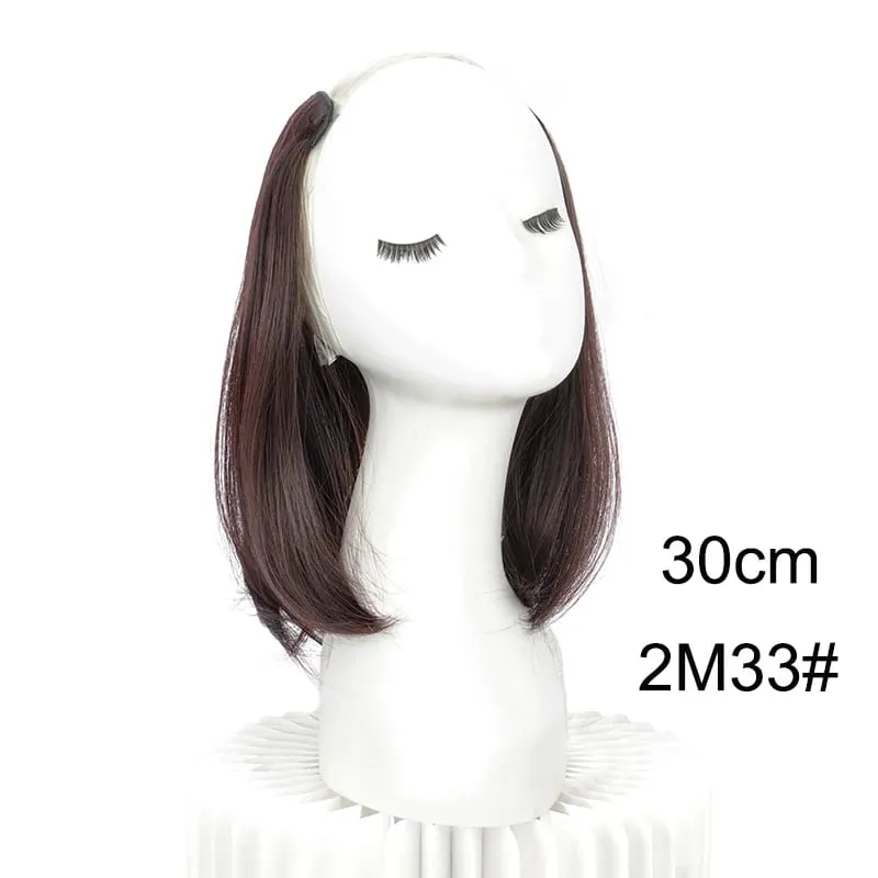 20/30cm Synthetic Short Straight Internal Buckle V-shaped Half Head Hair Extension Invisible Hairpiece for Women — image 10