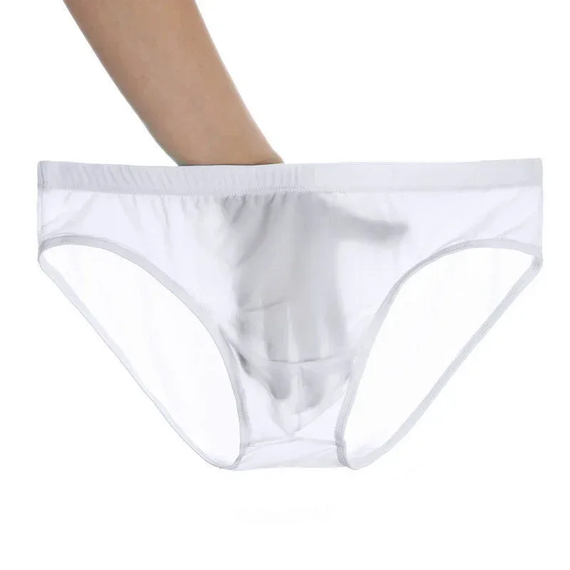 2PCS 울트라 얇은 얼음 실크 팬티 남자 플러스 사이즈 M-4XL 솔리드 컬러 청소년 반투명 낮은 허리 통기성 섹시한 남성 팬티 — image 4