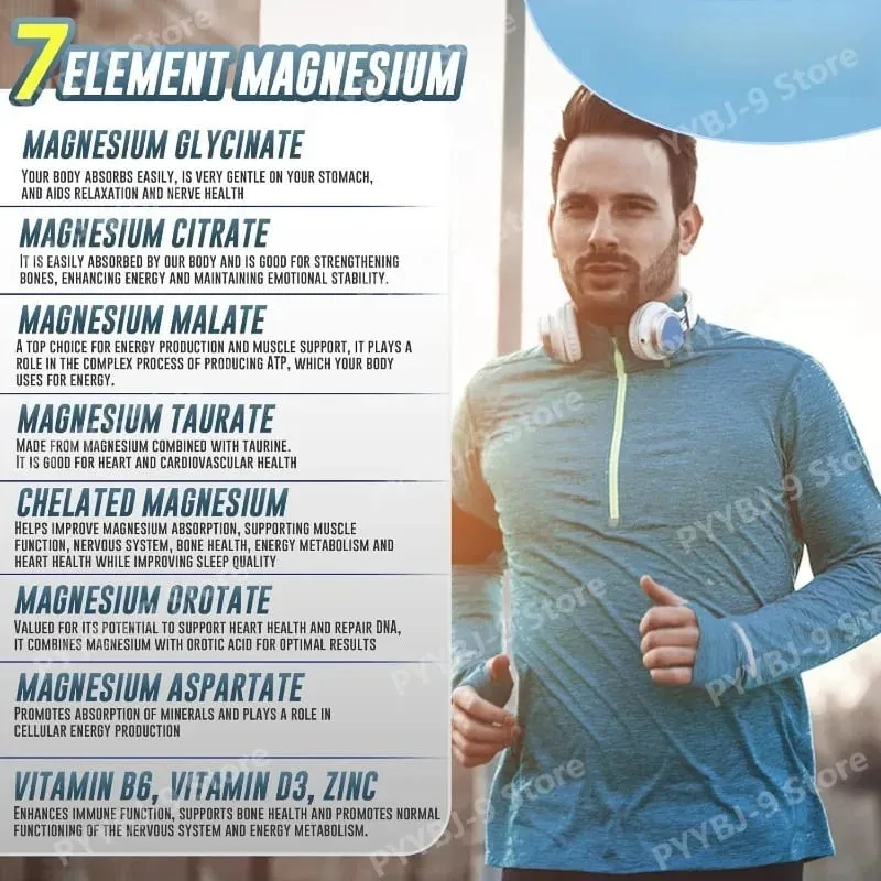 Magnesium 7 Complex Supplement with Glycinate Citrate Malate Chelate Zinc Vitamin D3 B6 for Sleep Muscle Relief 60 Capsules — image 3