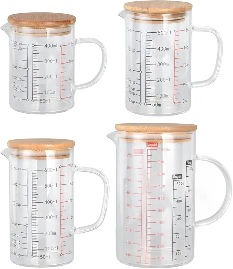 Högt borosilikatglas Mätkoppar Klart glas Skala Cup med handtag V-formad pip Köksglas mätbägare — image 7