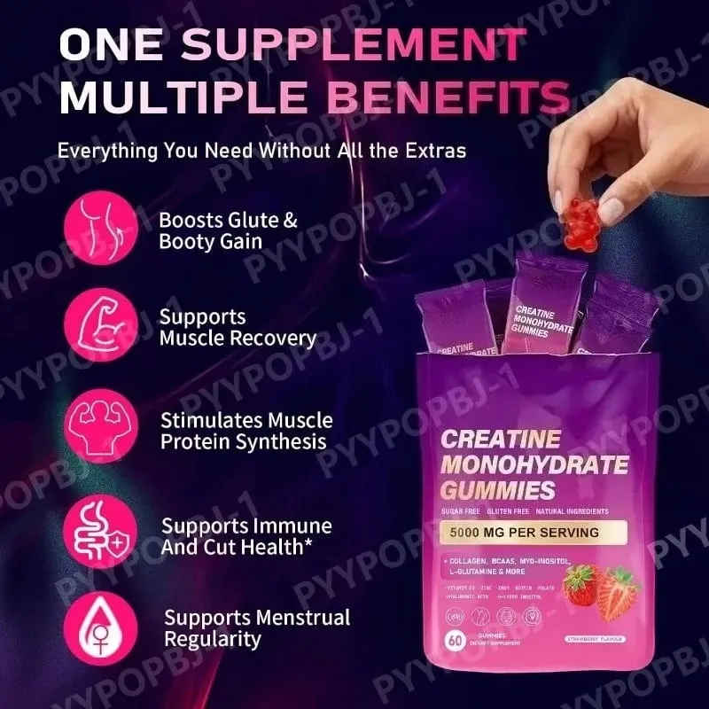 Caramelle gommose alla creatina monoidrato da 60 con collagene, biotina, vitamina D3 e acido ialuronico per il recupero quotidiano pre e post allenamento — image 3