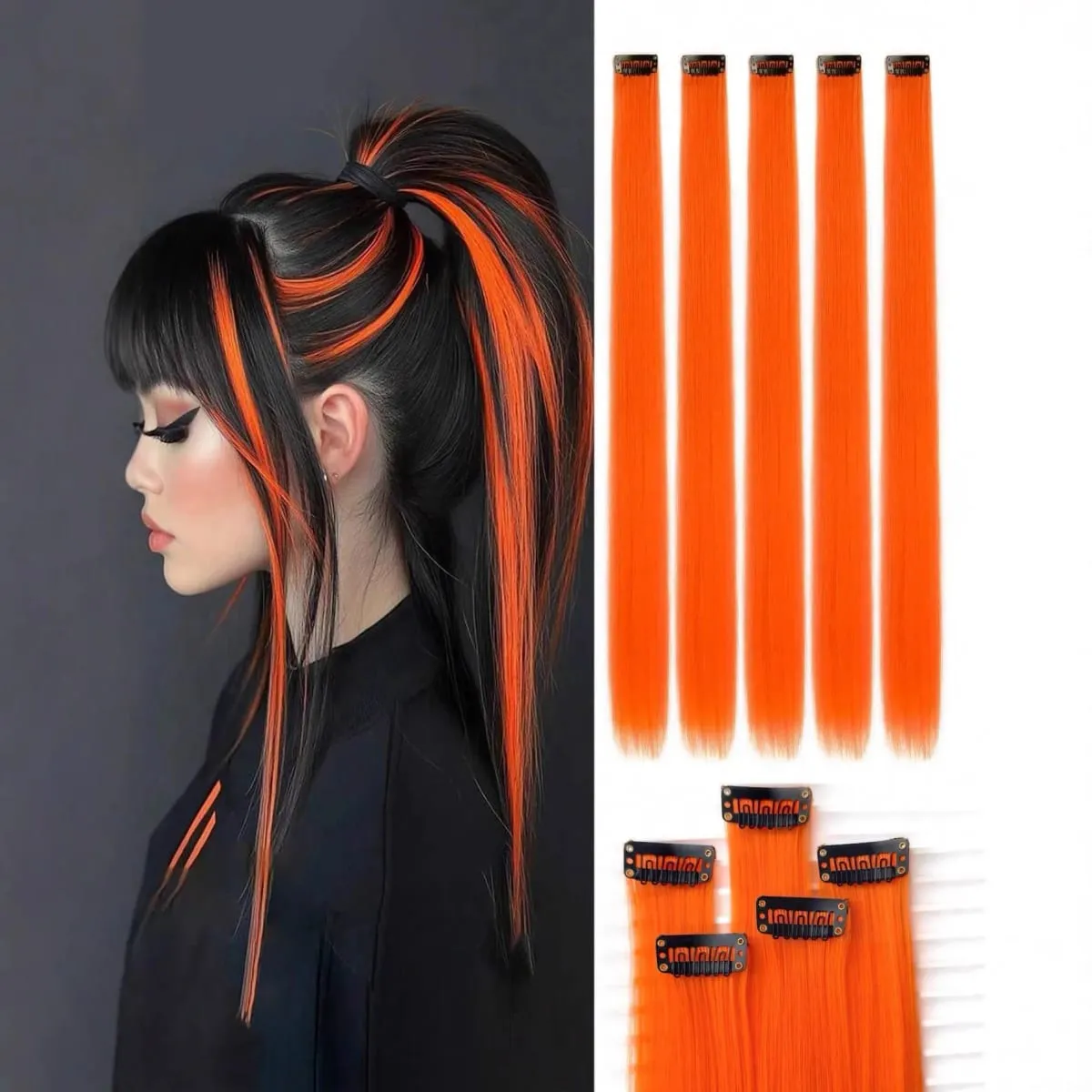 5 SZTUK Proste doczepiane włosy Syntetyczne akcenty Klips na kawałkach włosów Modne włosy dla kobiet Codzienne przyjęcie Cosplay