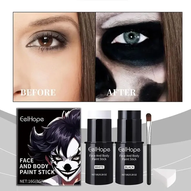 Cover Foundation Klovn Farverig Langvarig Vandtæt Halloween Festlig Makeup Tilbehør Sæt Sort Hvid Face Body Paint Kit
