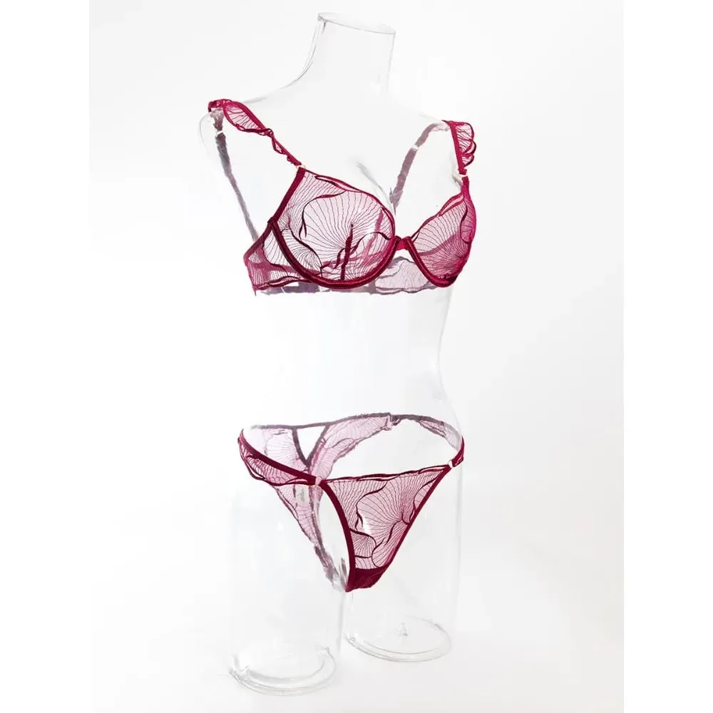 Ultra Thin French Floral Lace Bra Set Women Hollow Embroidery Minimizer Brassiere Soft Breathable Daily Lingerie 32-38ABC セクシーな — image 3