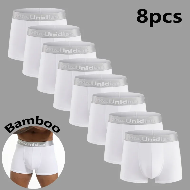 8pcs Bamboo Fiber Boxer Briefs White Men's Panties Letter Waistband Underwear Man Boxers Solid Color Boxershorts Men Underpants — image 18