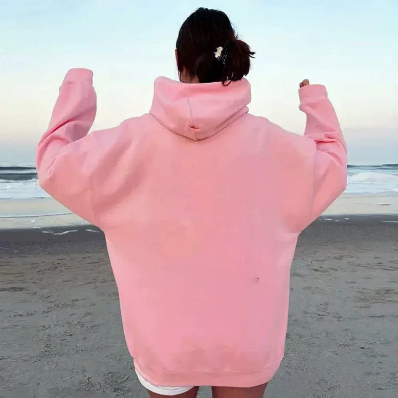 Women candy colored dopamine sweatshirt in spring and autumn colors, oversized shoulder long sleeved pullover hooded sweatshirt — image 2