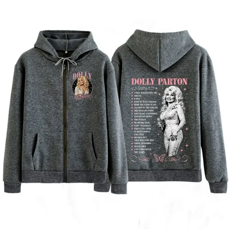 Dolly Parton Legend Country Music Zipper Hoodies Men Women Fashion Long Sleeve Oversized Zip Up Hooded Sweatshirts Jackets Coats