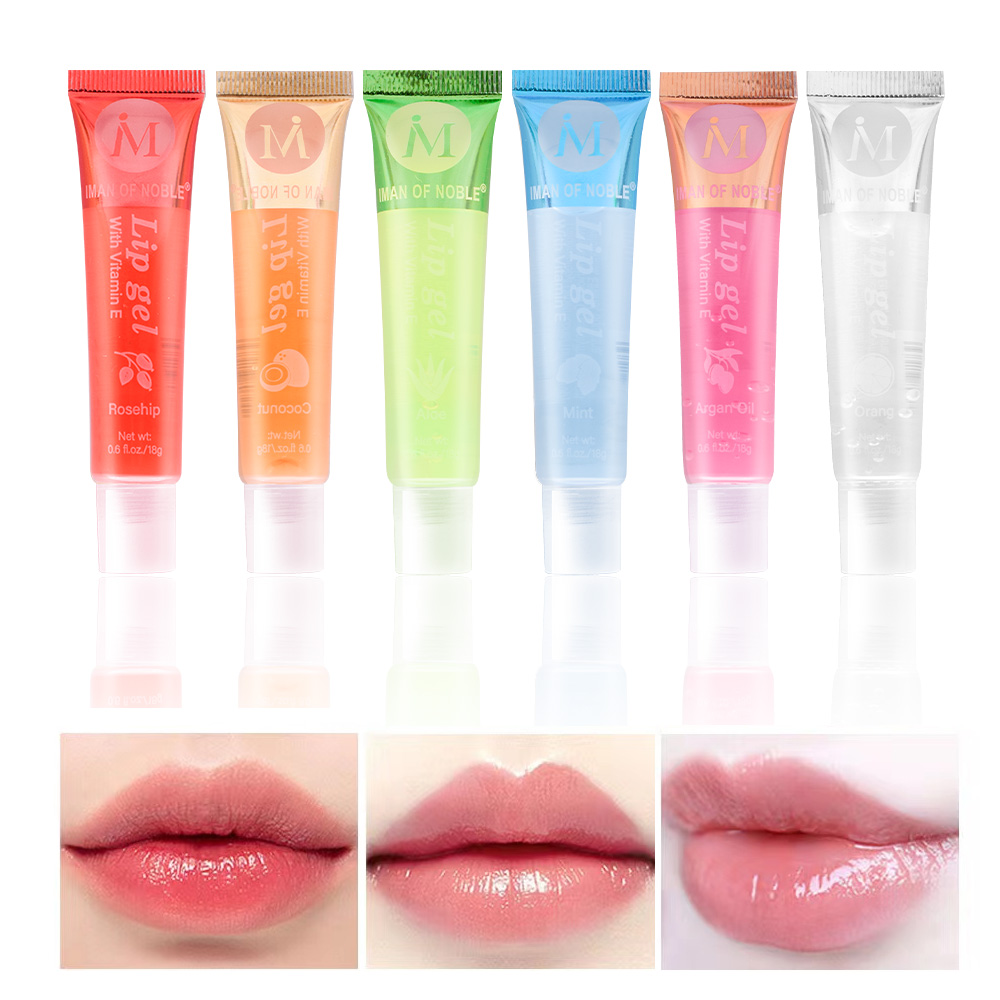 6Pcs Perisa Buah Berair Set Pengilat Bibir Berkilat Gel Bibir Jelas Penghidratan Pelembap Bibir Glos Bibir Wanita Makeup Bibir Borong — image 5