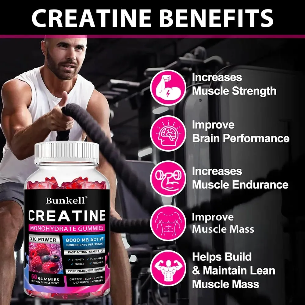 Creatine Monohydrate Gummies - 8000 Mg Pre/post Workout Fitness Strength Muscle Building Provide Energy Supplements — image 4